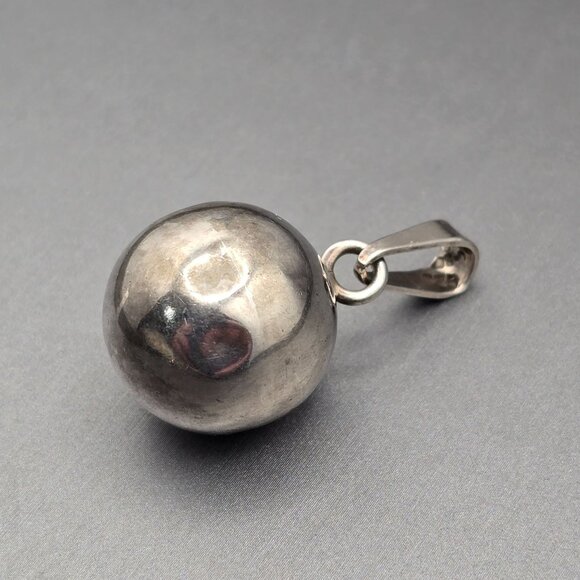VTG Taxco Sterling Silver Chime Ball Pendant 1.5" 925 Mexico, 12.02g - Picture 3 of 9